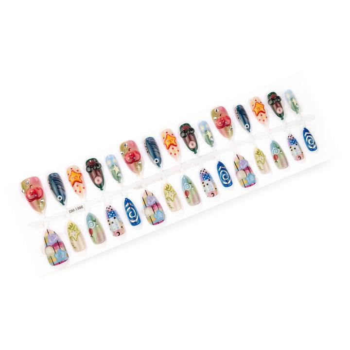 Artistic Press-On Nail Set with Playful Designs Kalsten