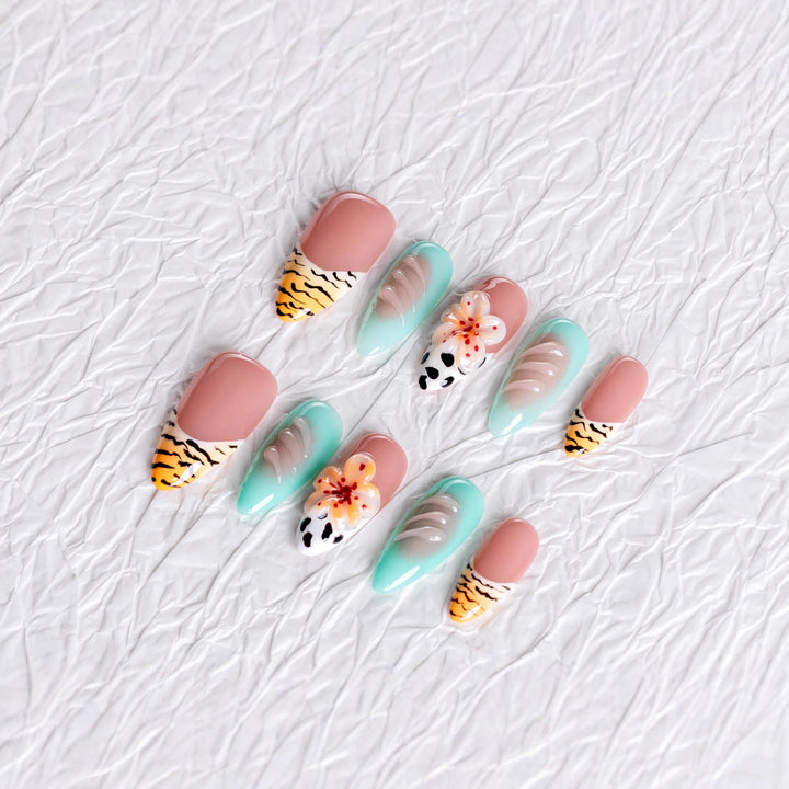 Artistic Floral and Animal Print Press-On Nails