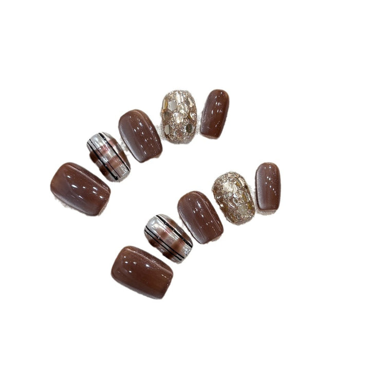 Artificial Nail Set with Glitter and Gold Accents Kalsten