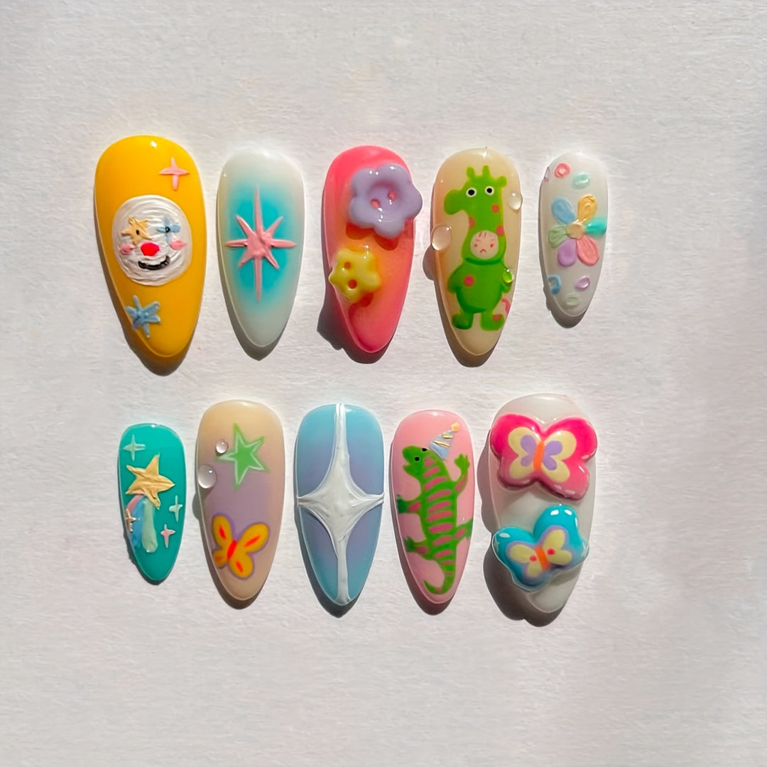 Playful Themed Press-On Nail Art Set Kalsten