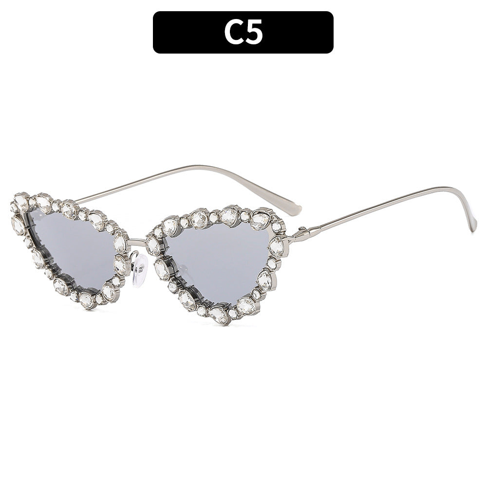 Heart-Shaped Rhinestone-Accented Sunglasses