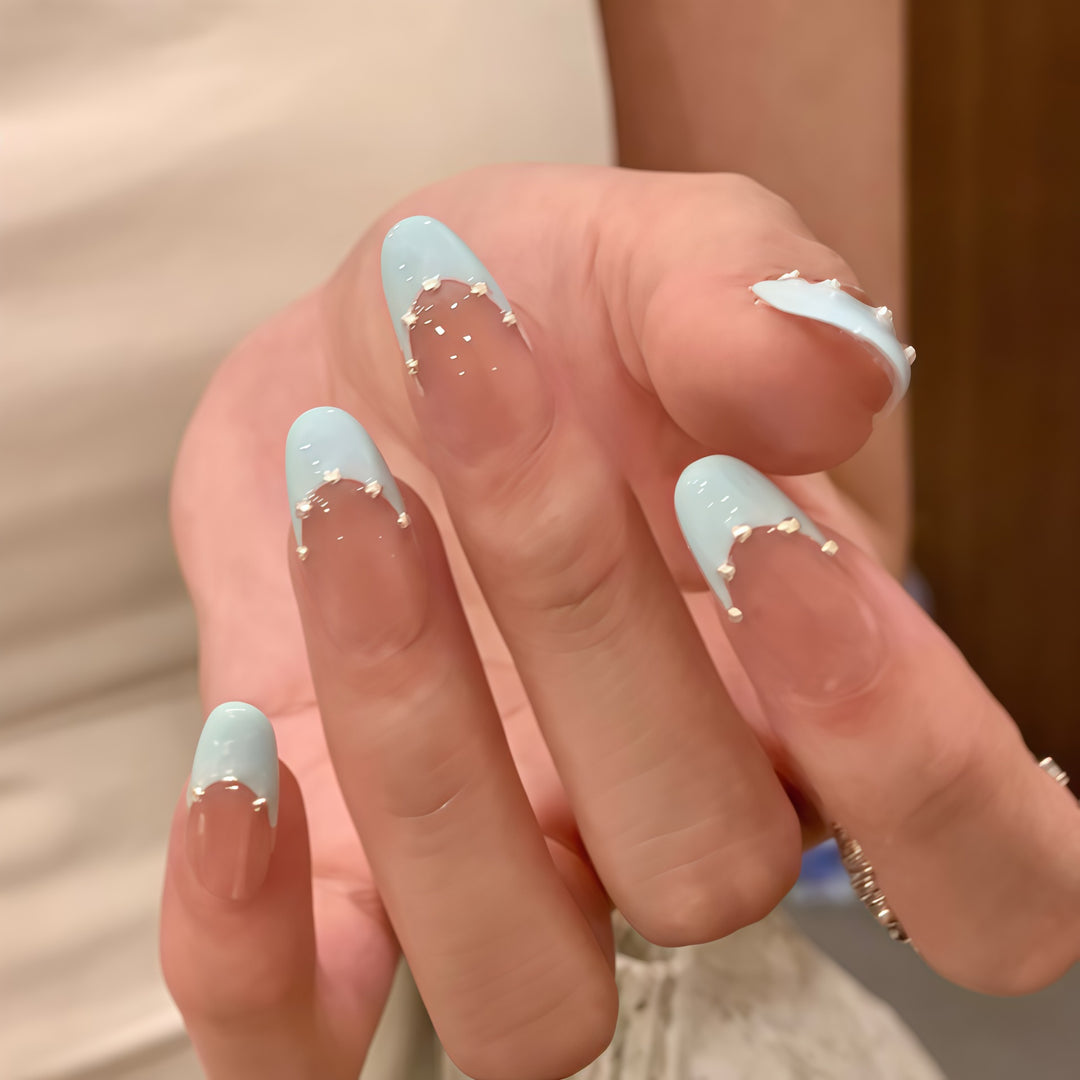 Artistic French Tip Nail Design with Glitter Accents Kalsten