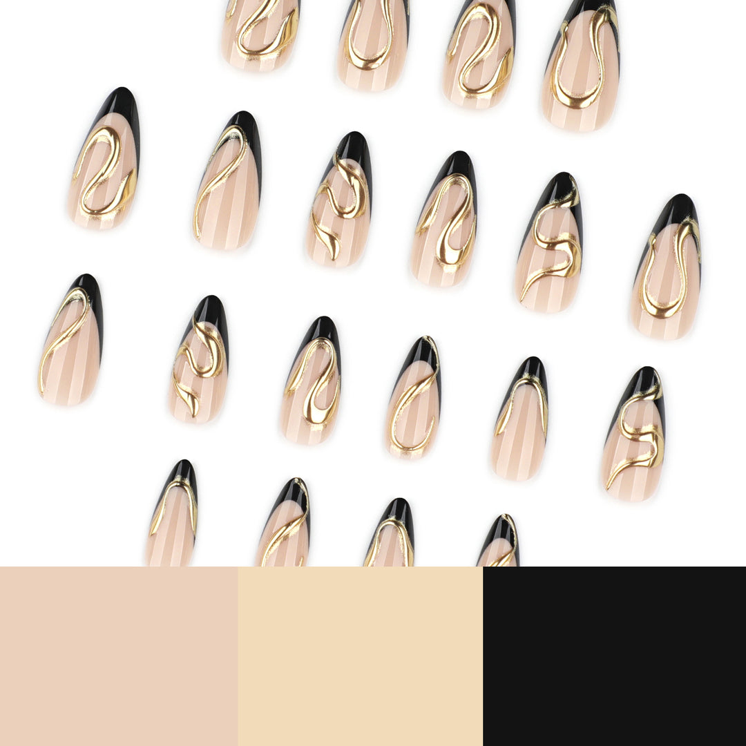 Artful stiletto nails with elegant gold design Kalsten