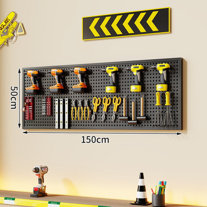 Wall-Mounted Perforated Metal Tool Pegboard Organizer with Magnetic Strip and Multi Hooks