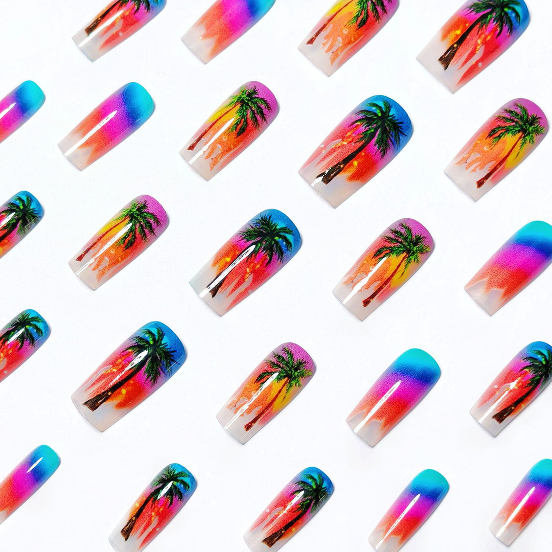 Artificial nails with tropical palm and sunset design Kalsten