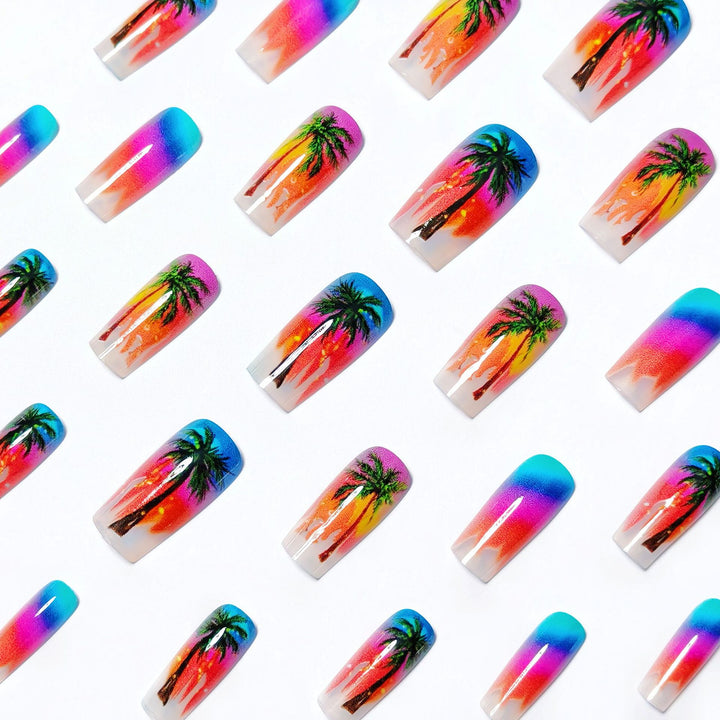 Artificial nails with tropical palm and sunset design Kalsten