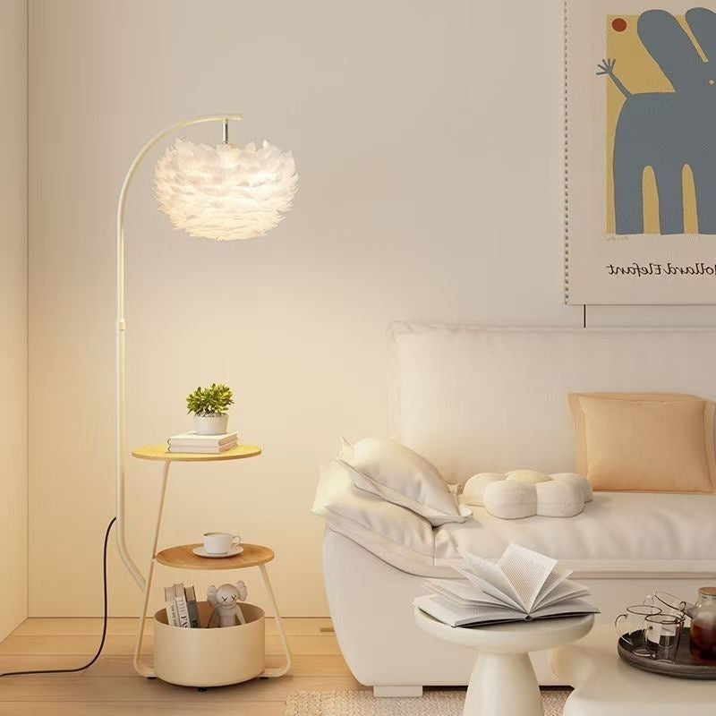 Artistic Floor Lamp with Elegant Feather Shade