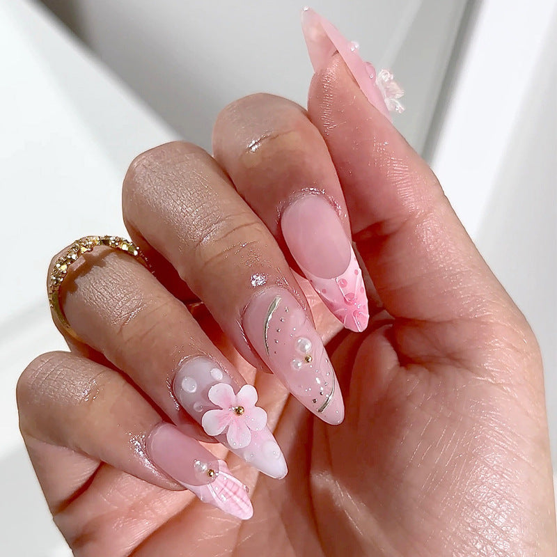 Artistic Floral Press-On Nail Set with Decorative Gel Accents Kalsten