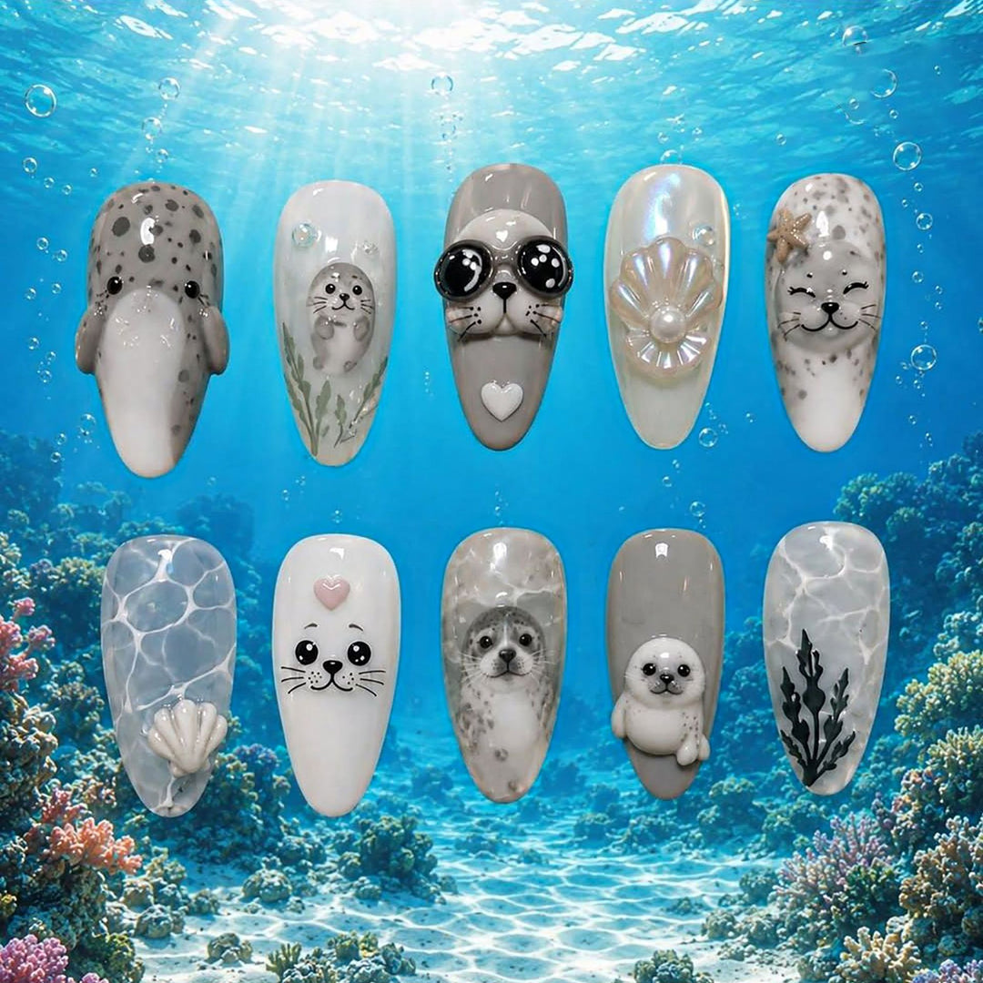 Ocean-Themed 3D Press-On Nail Art Set