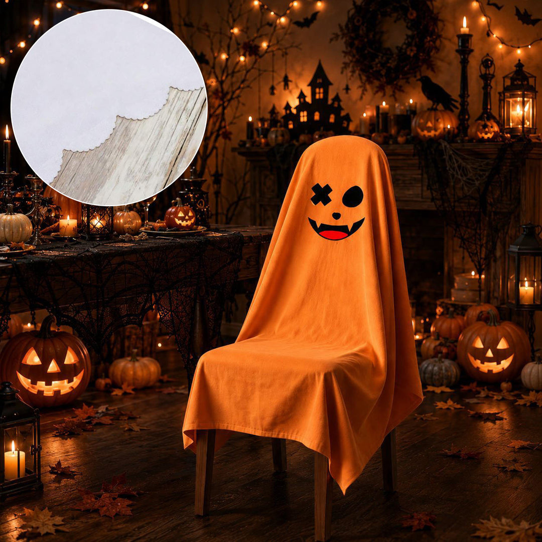 Halloween Chair Cover made of Cotton with Spooky Face and Zigzag Hem