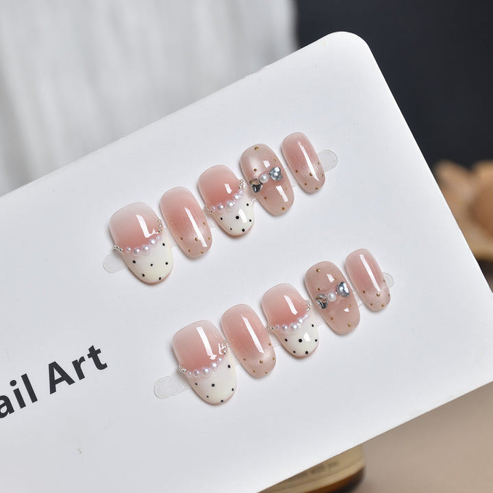 Artistic Pearl-Embellished Press-On Nail Extensions Kalsten