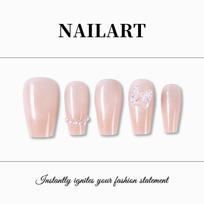 Artificial nails with elegant butterfly accents and glittering coating Kalsten
