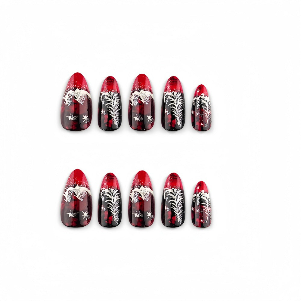 Artificial nails in elegant winter design with 3D Christmas tree motifs Kalsten