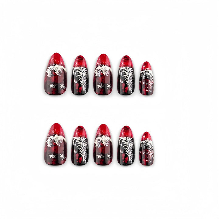 Artificial nails in elegant winter design with 3D Christmas tree motifs Kalsten
