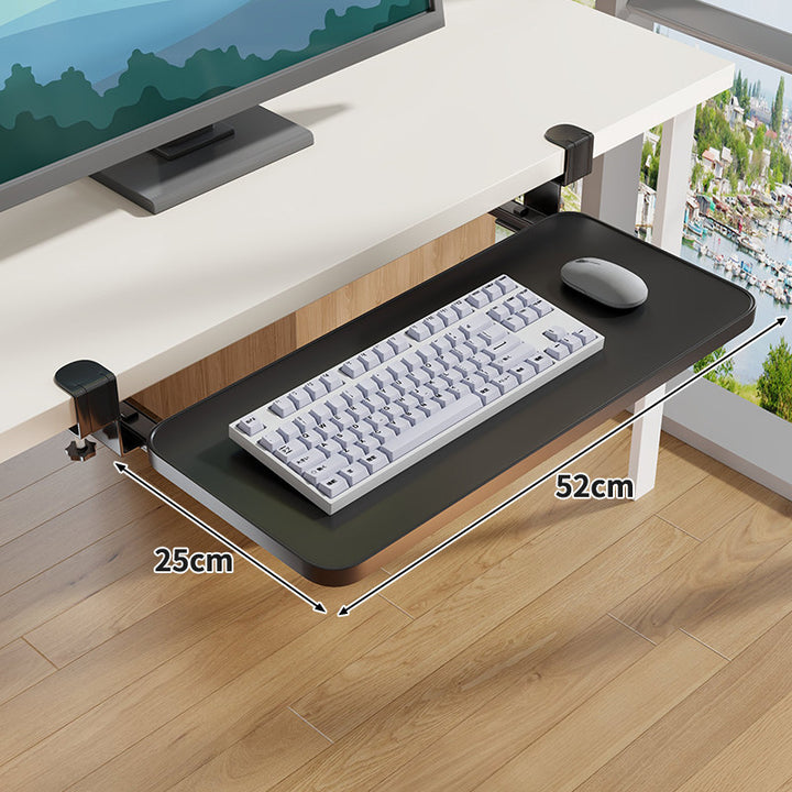 Under-Desk Slide-Out Keyboard Tray Clamp Mount with Ergonomic Wooden Platform