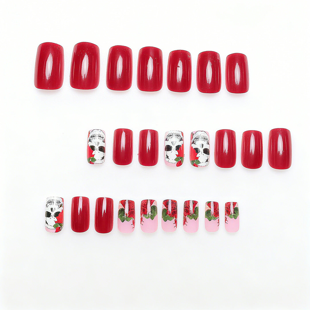Artistic Nail Tips with Skull and Rose Pattern Kalsten
