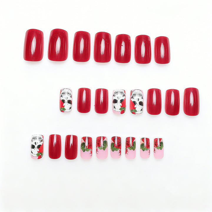 Artistic Nail Tips with Skull and Rose Pattern Kalsten