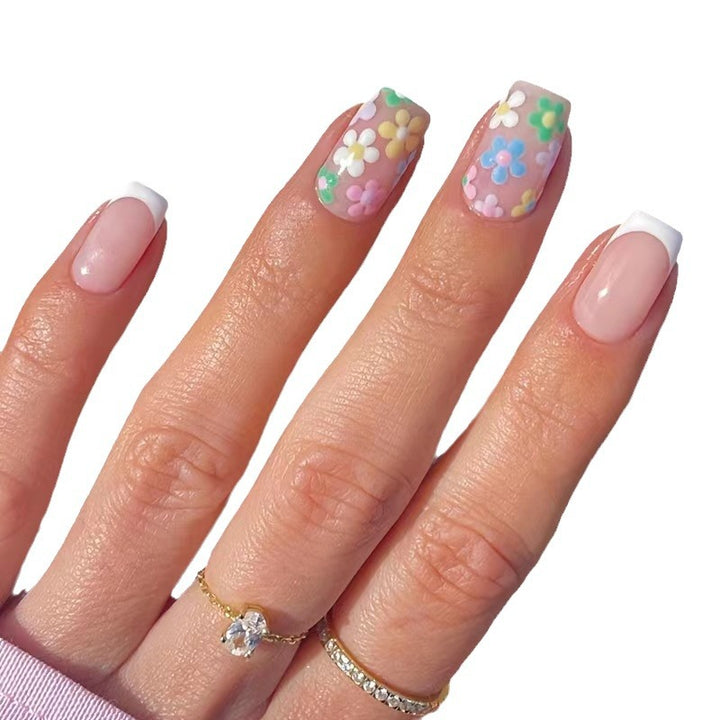 Floral French Tip Press-On Nail Art