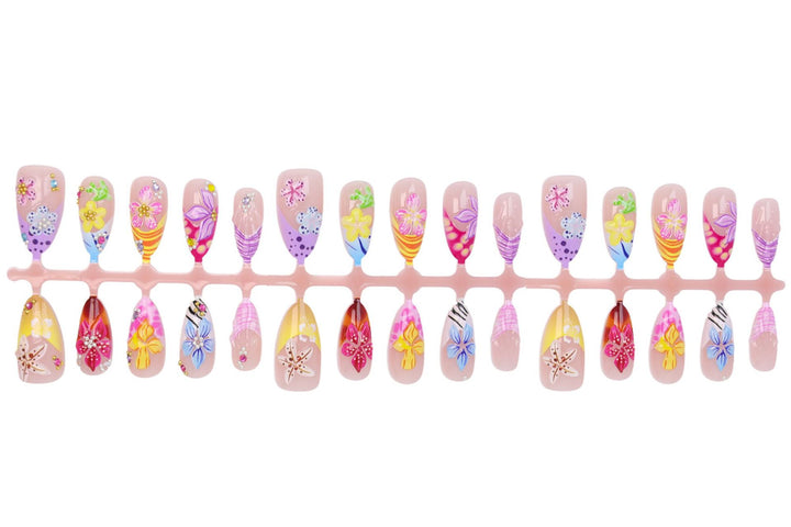 Acrylic nail set with floral 3D decorations Kalsten