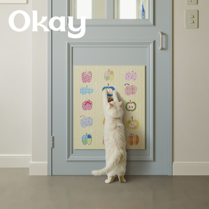 Absorbent Ribbed Microfiber Multi-Purpose Kitchen & Pet Mat with Playful Apple Patchwork Print