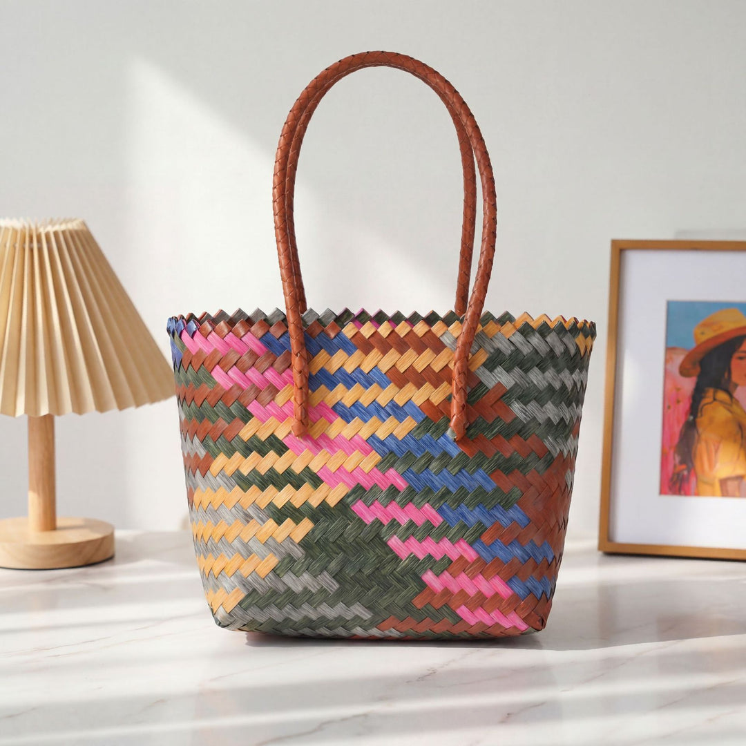 Handwoven tote bag with bamboo handles Kalsten