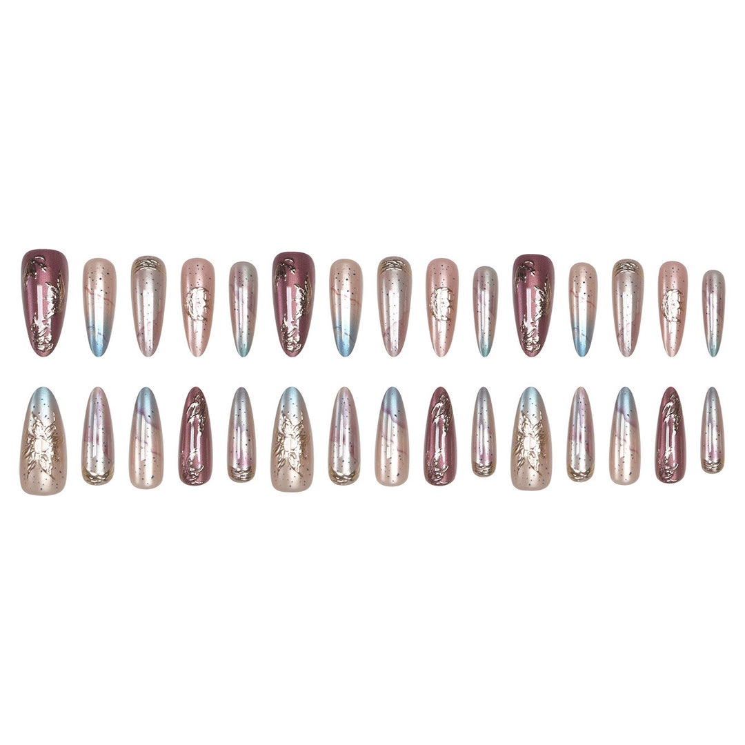 Elegant Stiletto Press-On Nail Set with Metallic Accents Kalsten