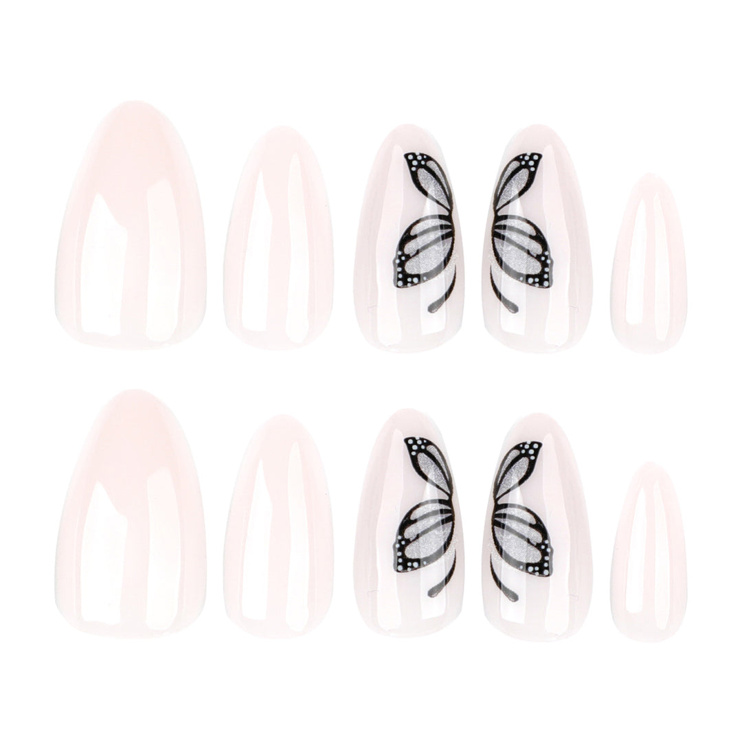 Artful nail extensions with delicate butterfly design Kalsten