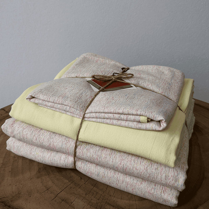 Three-piece cozy throw blanket and bedspread set made of cotton-linen mix