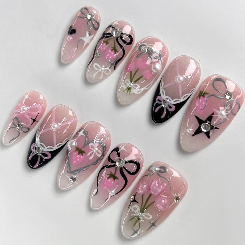 Decorative Press-On Nail Art Set with Bow and Star Designs kalsten
