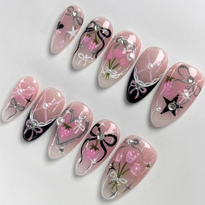 Decorative Press-On Nail Art Set with Bow and Star Designs kalsten