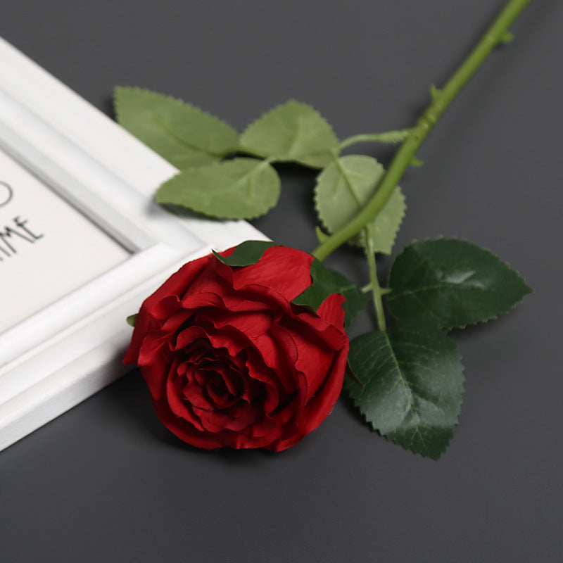 Realistic Silk Rose with Greenery
