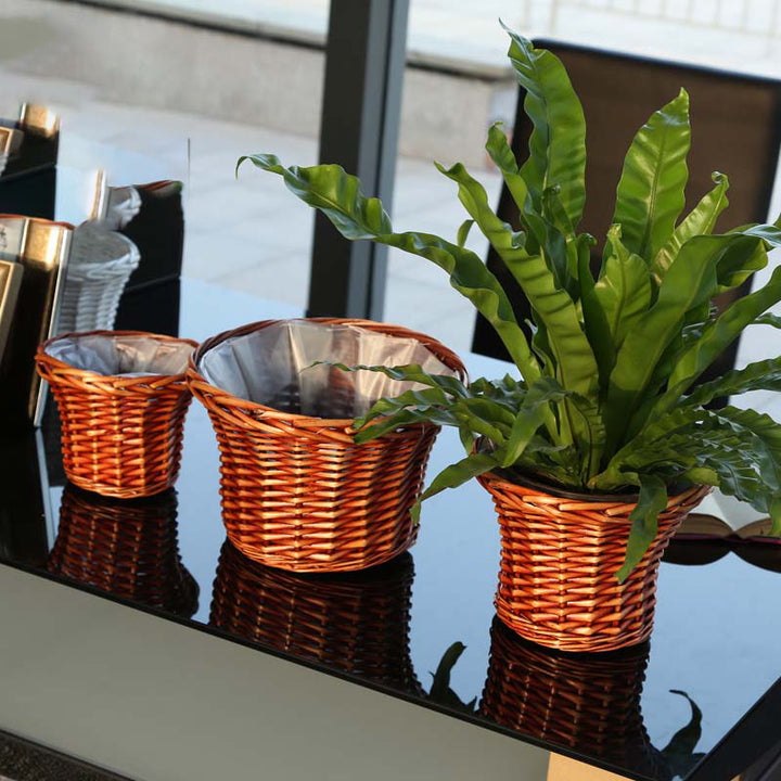 Decorative plant basket made of woven material
