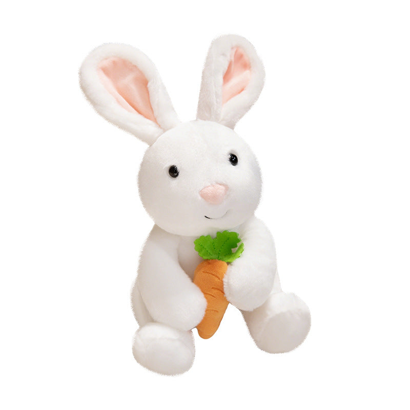 Plush Floral-Lined Ear Bunny Stuffed Toy with Embroidered Face and Curly Faux Fur Kalsten