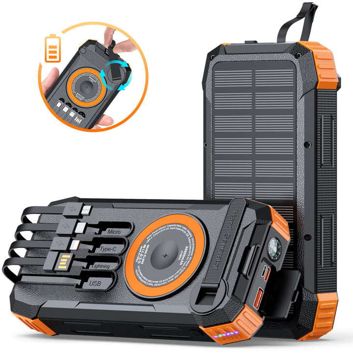 Multifunctional Solar Power Bank with LED Light and Integrated Charging Cable Kalsten
