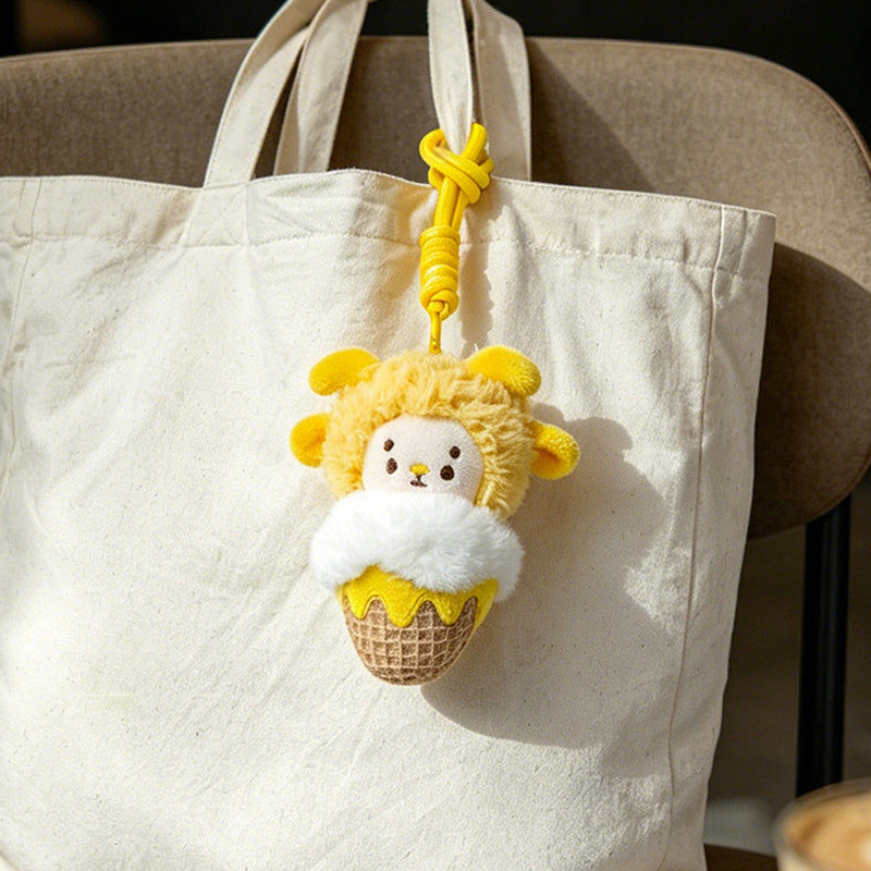 Plush Lion Ice Cream Bag Charm with Knotted Rope Strap Kalsten