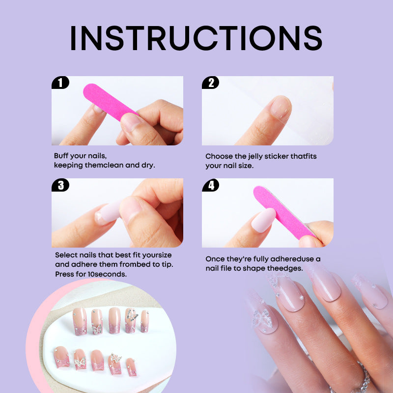 Acrylic nail set with sparkling glitter accents and elegant butterfly motifs Kalsten
