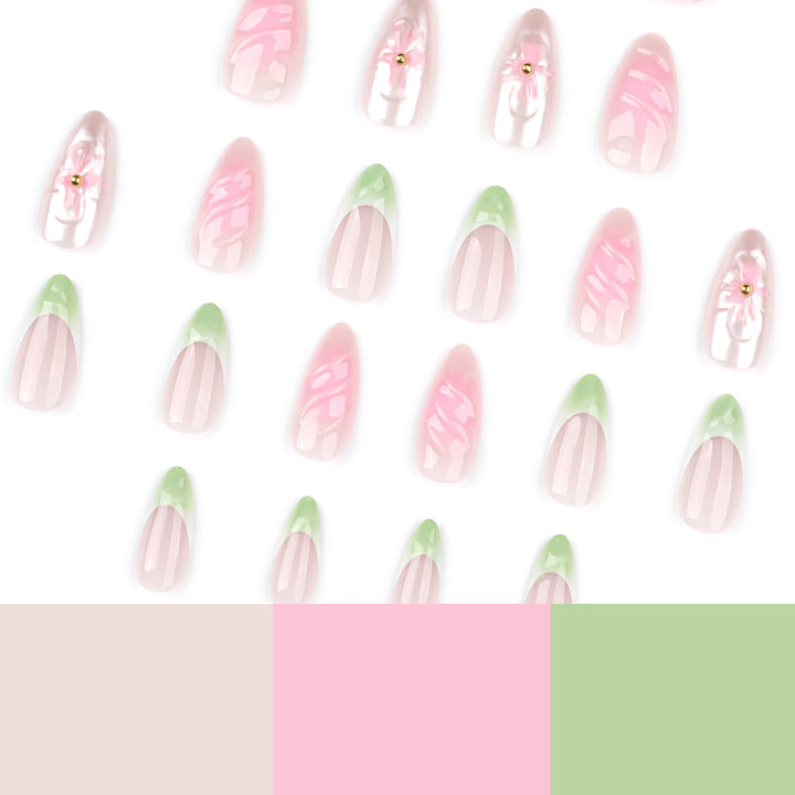 Artful Nail Extensions with Floral Design and Glamorous Accents Kalsten