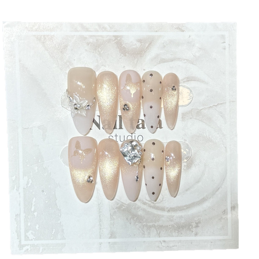 Elegant Press-On Nail Art Set with Decorative Floral Accents Kalsten