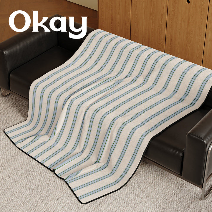 Striped Knit Reversible Throw Blanket with Piped Edge