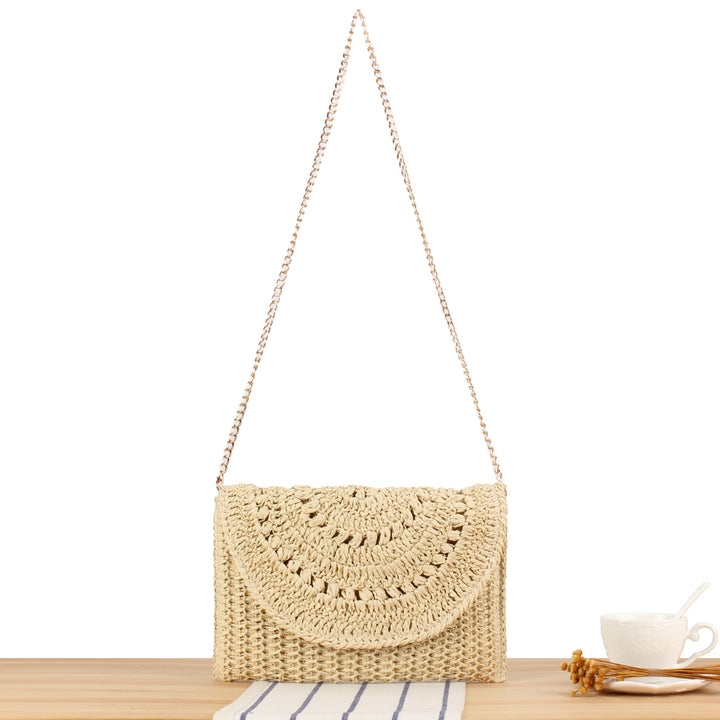 Woven Bast Handbag with Elegant Chain Decoration Kalsten
