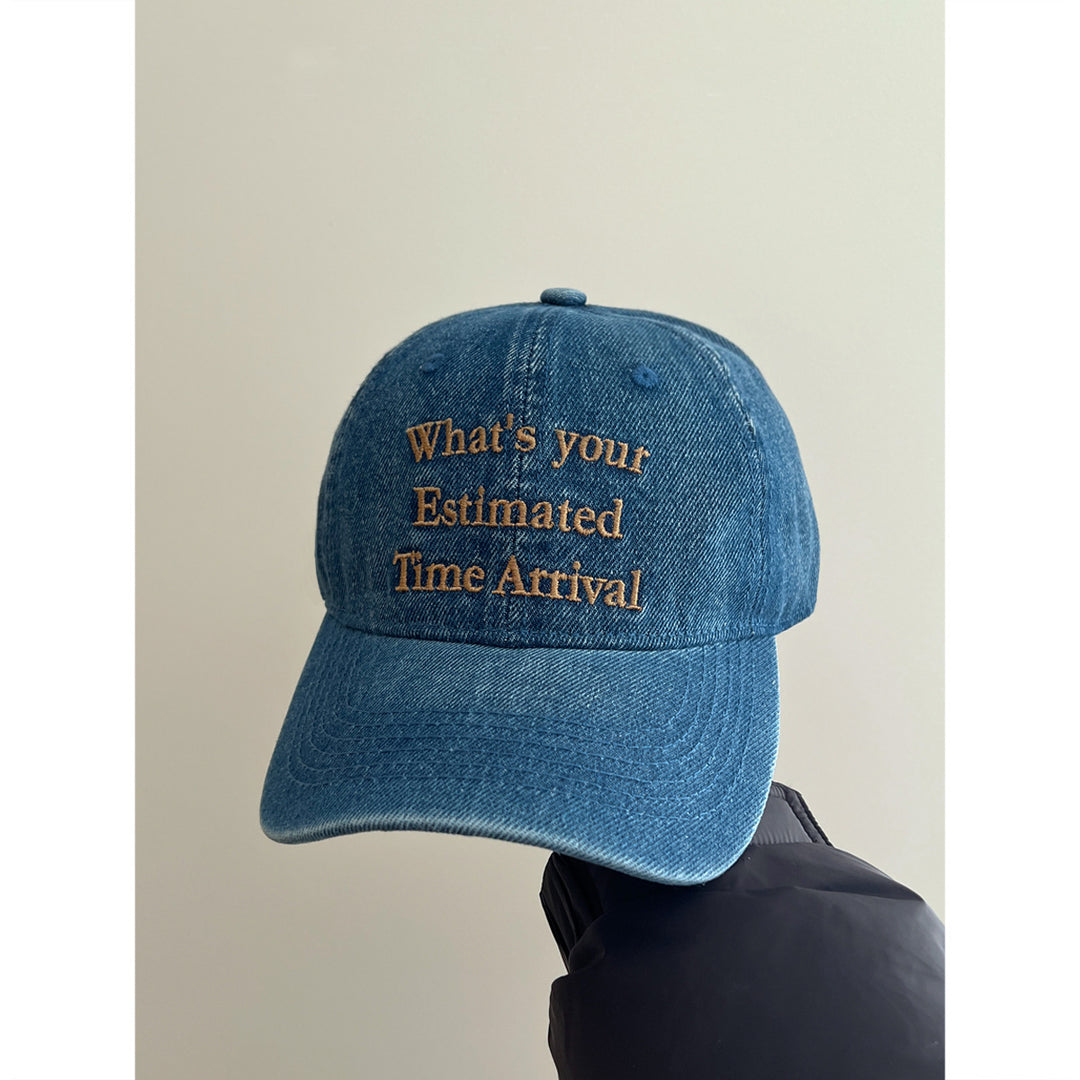 Denim Baseball Cap with Quote Embroidery