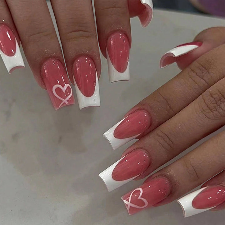 Decorative Press-On Nail Set with Heart Accents kalsten