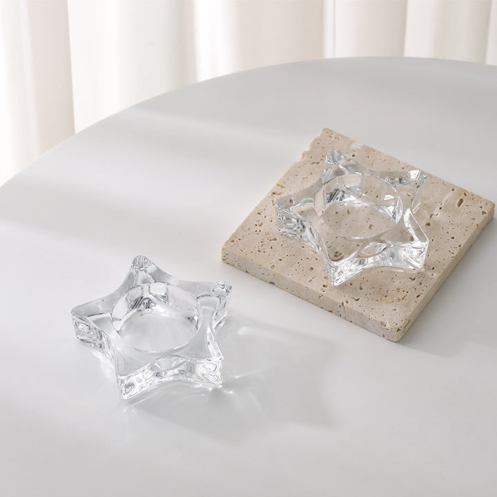 Star-Shaped Thick Crystal Glass Tealight Candle Holder Kalsten