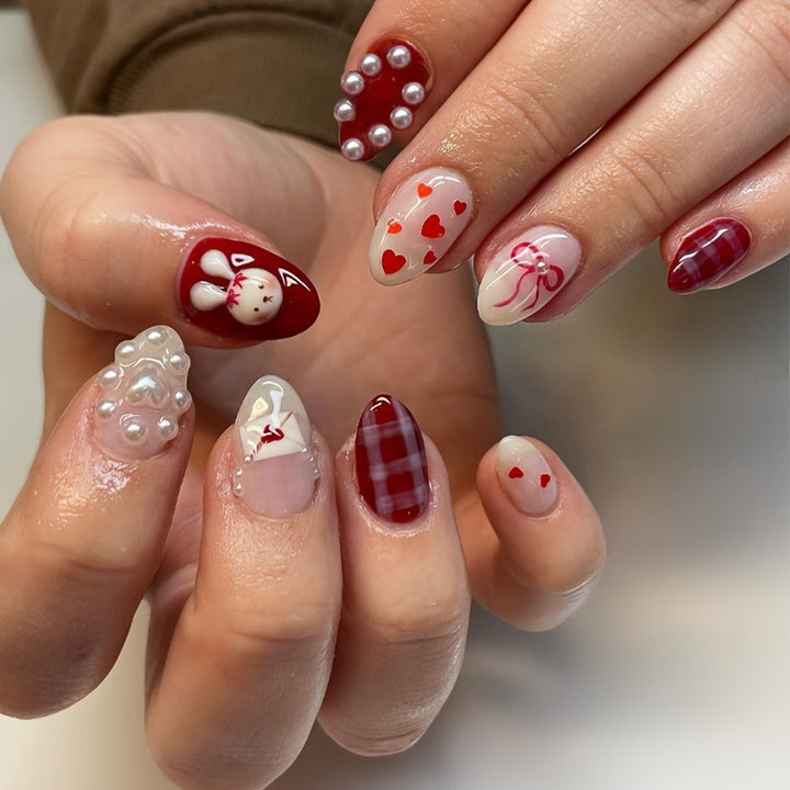 Creative nail art set with cute bunny and heart designs Kalsten