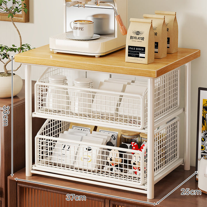 Countertop Coffee Station Elevated Shelf with Slide-Out Mesh Basket