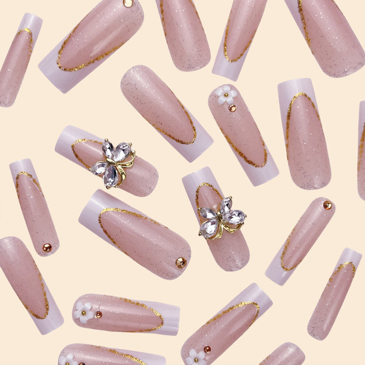 Elegant Gold Accented Stiletto Nail Extensions Kalsten