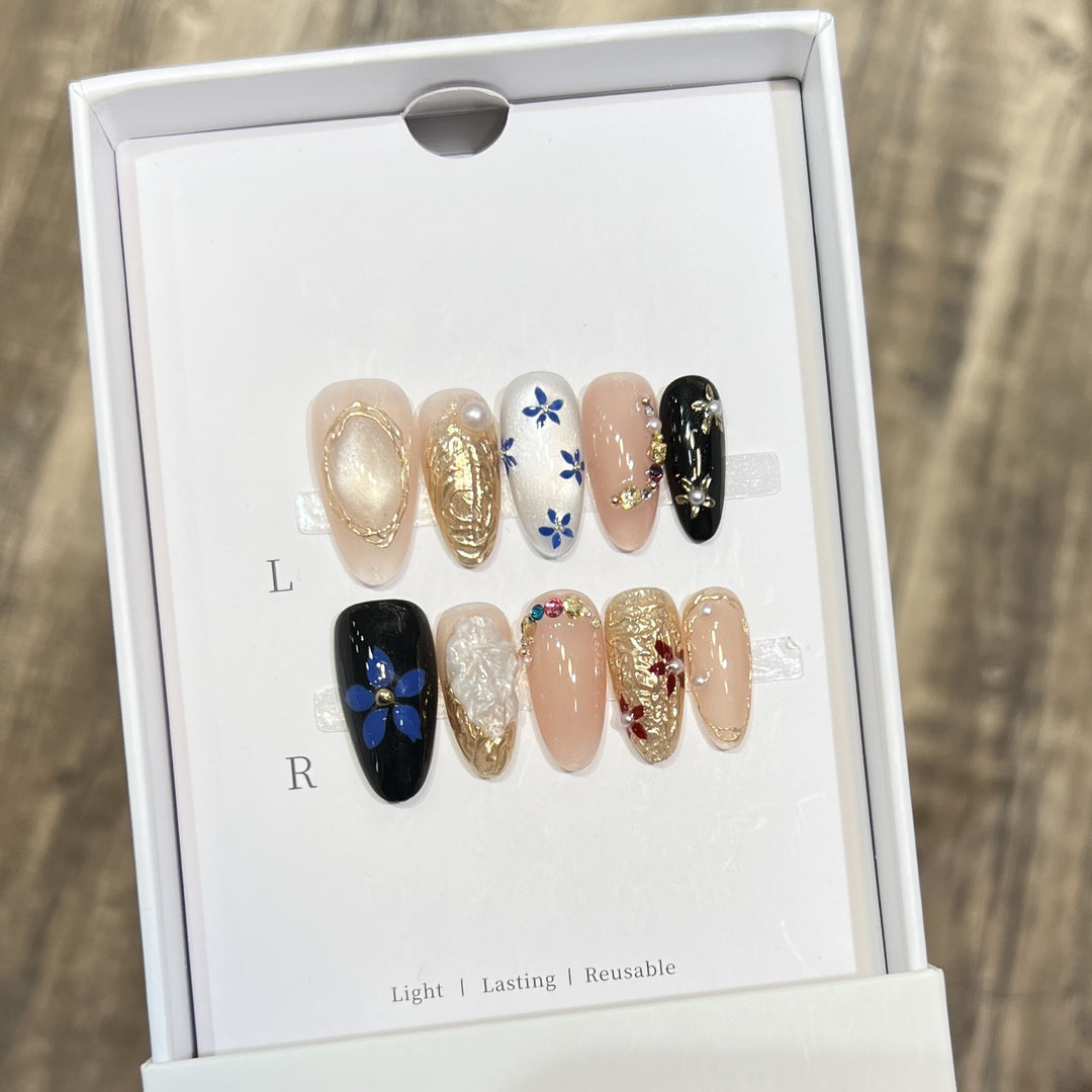 Elegant Floral Press-On Nail Set Kalsten