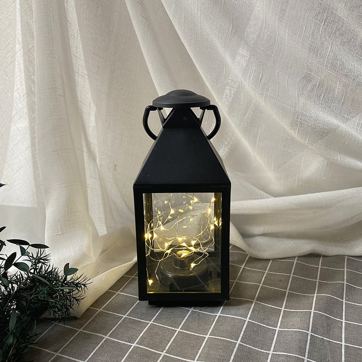 Decorative Metal and Glass Lantern with Warm LED Fairy String Lights Kalsten