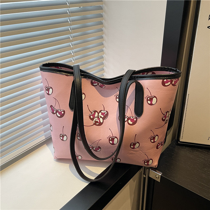 Playful Cherry Print Tote Bag