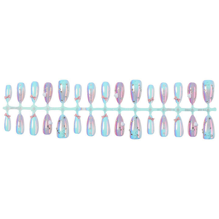 Decorative Press-On Nail Set with Elegant Bow and Gem Accents kalsten